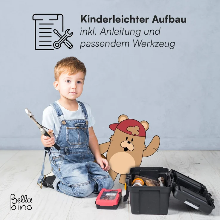 Bellabino 'Bia' Hausbett 90x200 cm, blau, Kiefer Massivholz, Montessori Kinderbett mit Rausfallschutz und Lattenrost – Bild 9