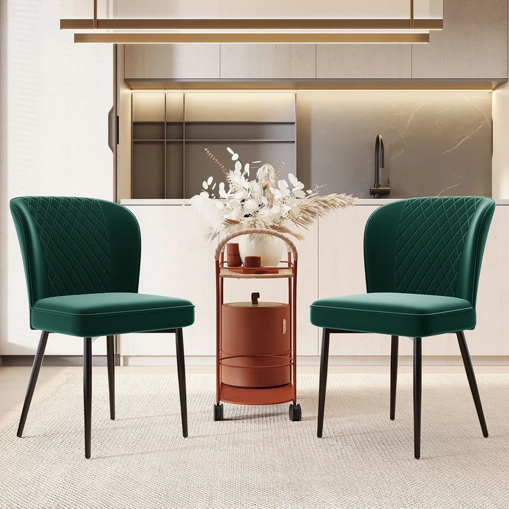 Esszimmerstuhl mit Metallgestell und ergonomischem Design mit abgerundeten Ecken, bequemem Sitzkomfort und stabiler Struktur,Grün – Bild 1