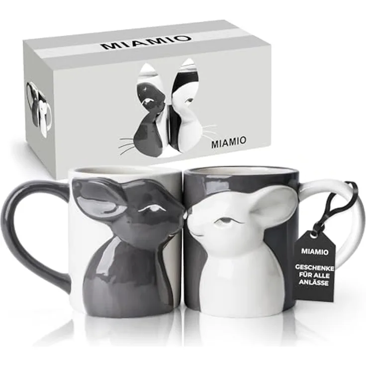 MiaMio Tasse Küssende Hasen Tassen Set (2 x 400 ml) Kaffeetassen Geschenkset, 2-tlg.