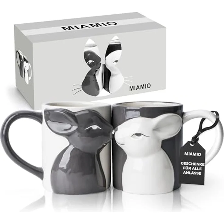 MiaMio Tasse Küssende Hasen Tassen Set (2 x 400 ml) Kaffeetassen Geschenkset, 2-tlg. – Bild 1