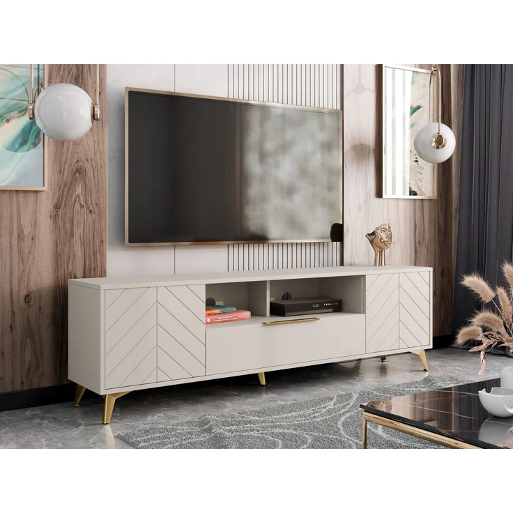 TV-Lowboard Xylix 2D1SZ mit 2 Drehtüren und Schublade (Farbe: Sandbeige) – Bild 1