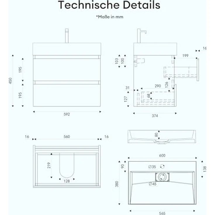 doporro Badmöbel-Set Badmöbel-set Verona Waschbecken-Unterschrank Wandmontage – Bild 8