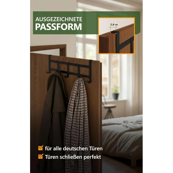 4smile Türgarderobe zum Einhängen – Schwarze Türhaken universell verwendbar, flexible Kleiderhaken Tür, robust - Vielseitige Haken zum Einhängen, platzsparende Türhakenleiste für gesamte Wohnung – Bild 6