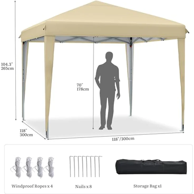 YITAHOME 3x3 Meter Pop-Up Pavillon | wasserdicht Faltpavillon | Anti-UV Gartenzelt Partyzelt | mit Tragetasche und Seilen | für Terrasse Strand Camping Markt Festival (Khaki) – Bild 6