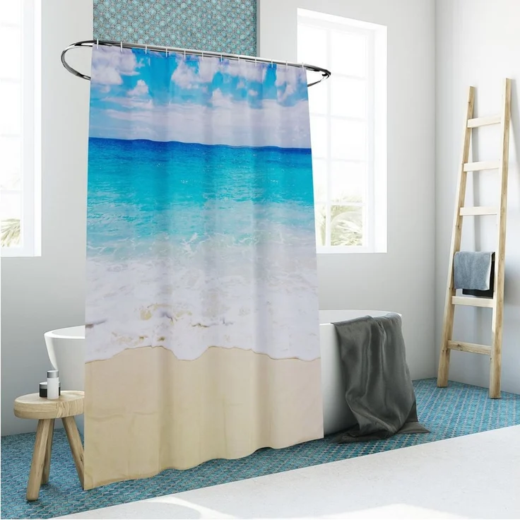 relaxdays Duschvorhang 180x200 cm mit Motiv Breite 180 cm (Strand), 180x200 cm, I – Bild 2