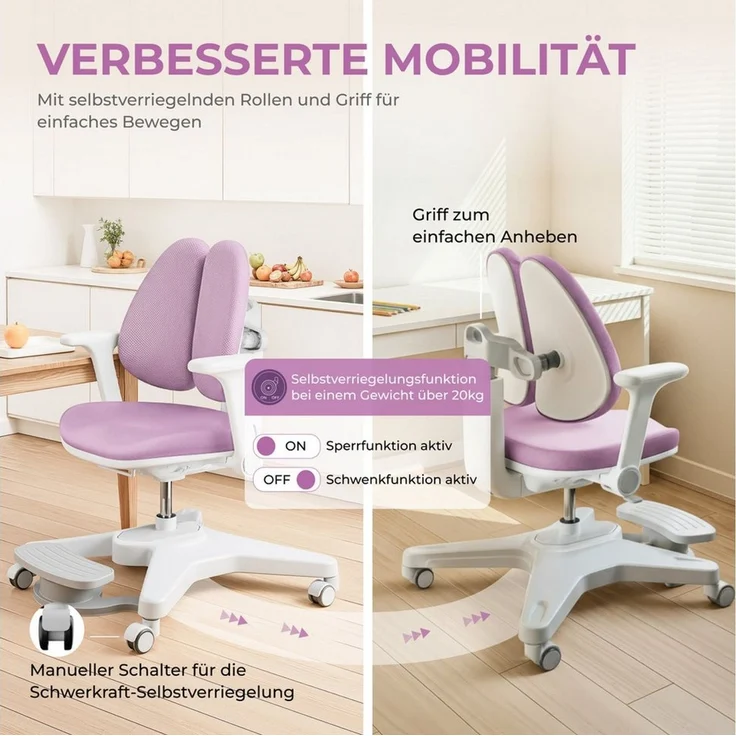 HOKO Kinderstuhl Höhenverstellbarer, mitwachsender Kinder Stuhl (Ergo Study Kid Kinder Schreibtisch Stuhl, Sitz und Rücken separat verstellbar. Ergonomisches Sitzen für Kinder, 1 St) – Bild 3