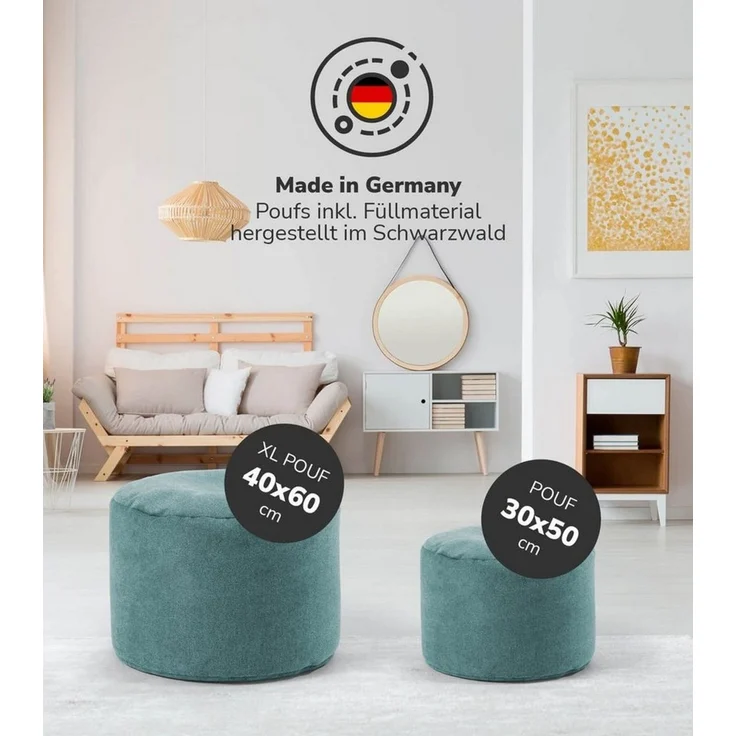 mokebo Pouf Der Ruhepouf (aus Webstoff), Sitzhocker, Bodenkissen, Fußhocker, Hocker, Sitzkissen in Petrol – Bild 2