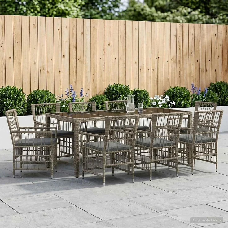 vidaXL Outdoor-Essgruppe 9 stk. Grau Poly-Rattan 3448943 – Bild 2
