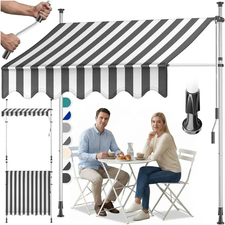 KESSER® Klemmmarkise mit Handkurbel Balkon | Balkonmarkise ohne Bohren | Markise UV-beständig höhenverstellbar & wasserabweisend | Sonnenschutz für Balkon Terrasse & Garten, Terrassenüberdachung 350cm
