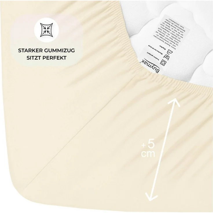Buymax® Topper Spannbettlaken 160x200 cm Spannbetttuch 100% Baumwolle Jersey für Matratzentopper bis 12 cm Matratzenhöhe Bettlaken für Topper, Beige – Bild 3