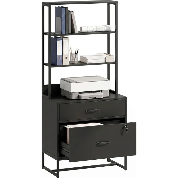 MELAYR, Aktenschrank mit Schubladen, 70 x 40 x 157 cm, Schwarz