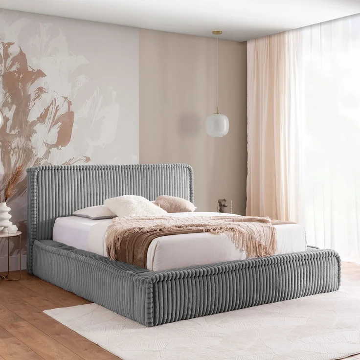 MEBLINI Polsterbett 120x200 mit Lattenrost mit Matratze - MESUT - Grau Cordstoff - Bubble Bett - Cloud Bett - Marshmallow Bed - Kopfteil Bett mit Stauraum – Bild 1