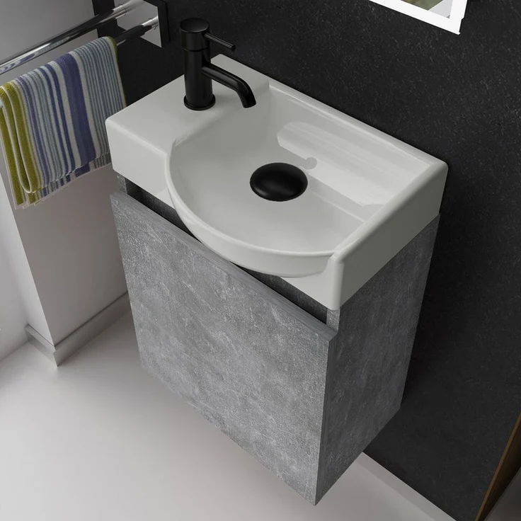 Alpenberger Badmöbel-Set Gäste WC Waschbecken mit Unterschrank - Hängeschrank Vormontiert, (Badezimmerunterschrank mit Waschbecken, Waschtisch Set mit Unterschrank), Waschbeckenunterschrank Betonoptik - Bad Möbel Set – Bild 2