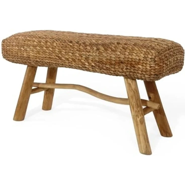 LebensWohnArt Sitzbank Wasserhyazinth Teakholz Sitzbank CASABLANCA 90cm natural Unikat – Bild 3