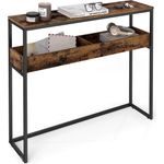 VASAGLE Konsolentisch, Beistelltisch, schmaler Flurtisch, 2 Ebenen mit halboffenen Fächern, 24 x 100 x 80 cm, für Flur, Wohnzimmer, vintagebraun-tintenschwarz