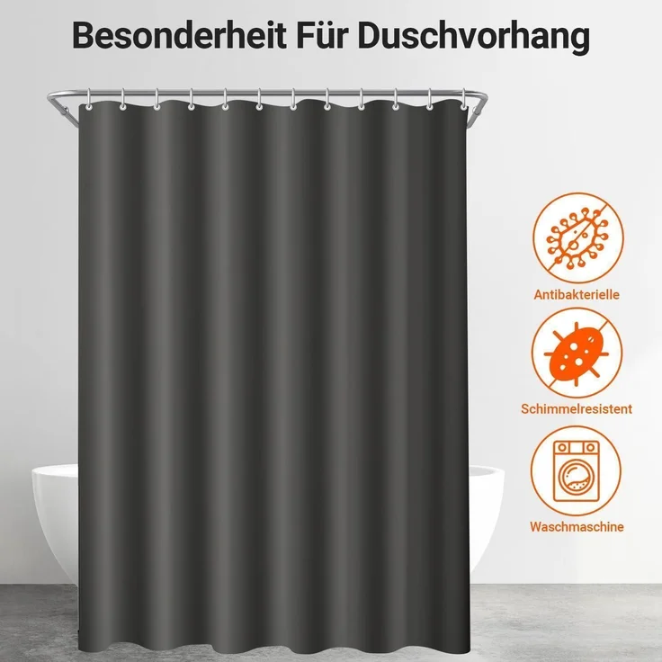 Duschvorhang 100x180 Polyester Antischimmel Dunkelgrau 100 x 180 cm – Bild 7