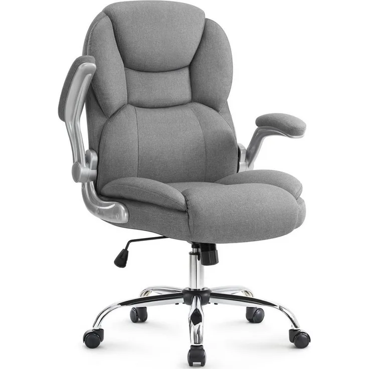 IWMH Chefsessel Ergonomischer Bürostuhl, Höhenverstellbar Schreibtischstuhl (Stoff Schreibtischstuhl), Drehstuhl mit klappbarer Armlehnen und Lendenwirbelstütze