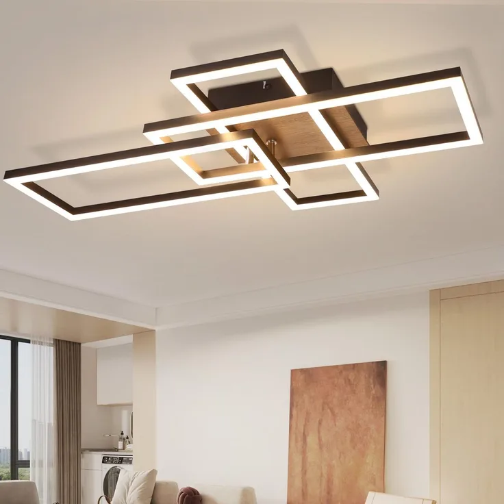ZMH LED Deckenleuchte Deckenlampe Wohnzimmer - 3000K Holz Schwarz Wohnzimmerlampe Modern Schlafzimmerlampe Design Decke Lampe 32W Warmweiß Flurlampe für Schlafzimmer Büro Küche Esszimmer