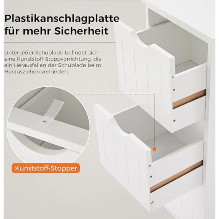 Sweetcrispy Badezimmerschrank schmal modern, Badkommode mit 3 Schubladen, Hochglanz Weiß, großer Stauraum, Badezimmer Kommode, 32 x 30 x 81cm – Bild 5