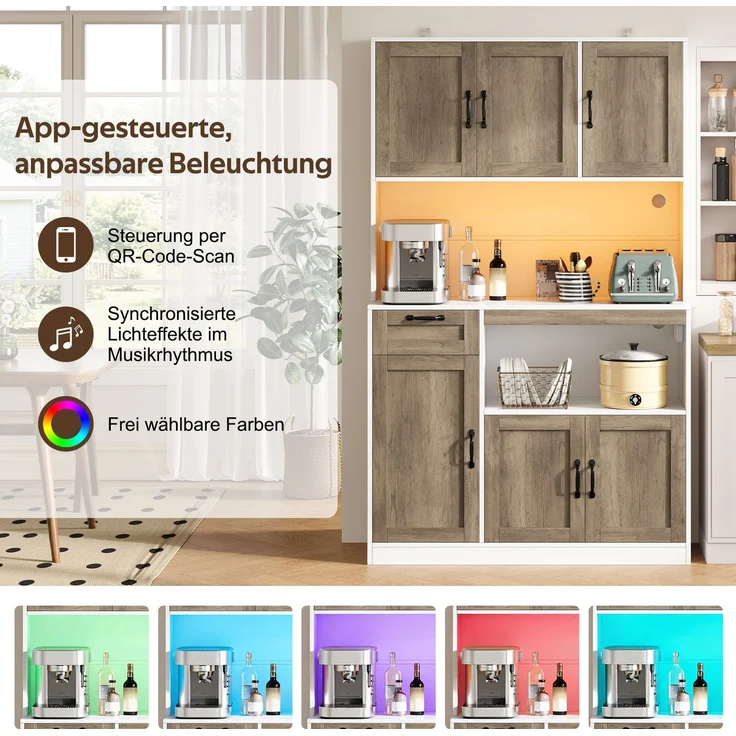 Küchenschrank 110 x 40 x 180 cm mit RGB-LED-Beleuchtung und vielseitigem Stauraum – Bild 8