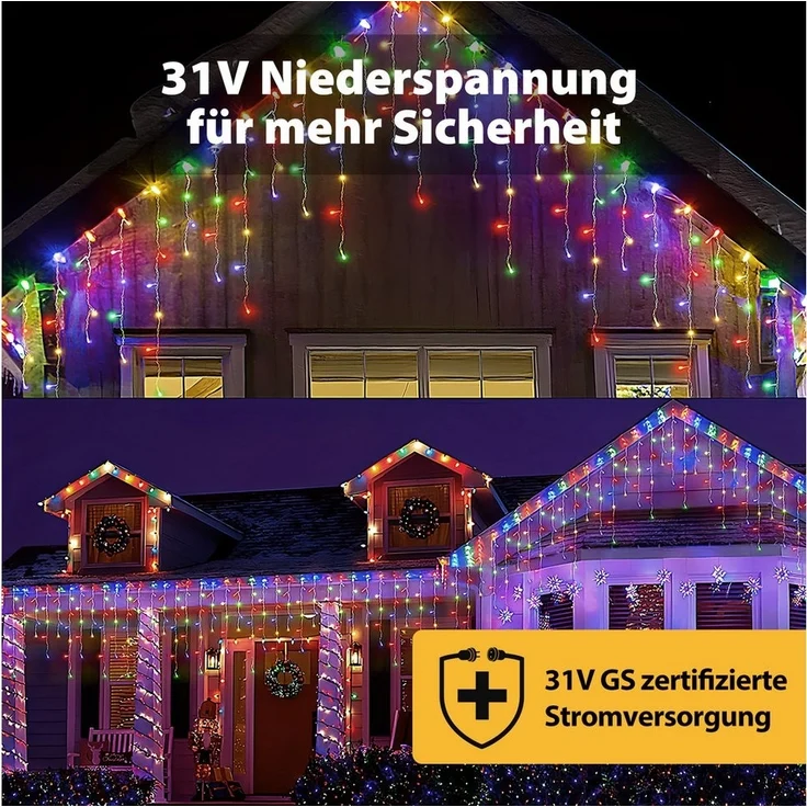 SALCAR LED Eisregen Lichterkette Außen, 10m 400er LED Lichtervorhang Innen Weihnachten mit 8 Modi, Timer und Memory-Funktion, Wasserdicht Weihnachtsbeleuchtung Außen für Pavillon Balkon, Bunt – Bild 3