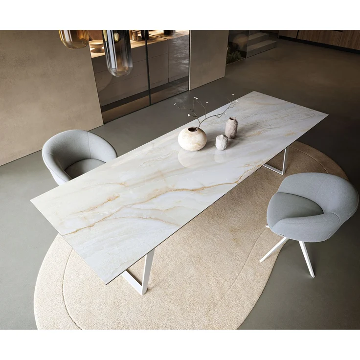 Esstisch Edge 300x100 cm Keramik Onyx Pearl Metall Schräg Weiß – Bild 4