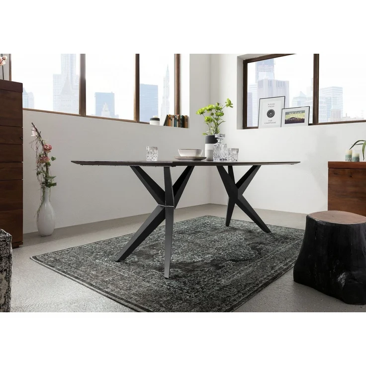 Esstisch Akazie 160x90x76 braun lackiert Beine anthrazit glänzend SWISS EDGE #13 – Bild 4
