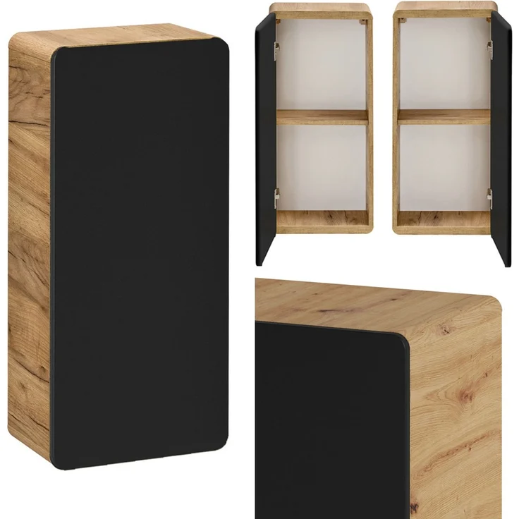 Badmöbel Komplettset in anthrazit seidenmatt mit Eiche Nb. NEW-LUTON mit 81 cm Keramik-Waschtisch & LED-Spiegel, B/H/T ca. 180/200/46 cm – Bild 8