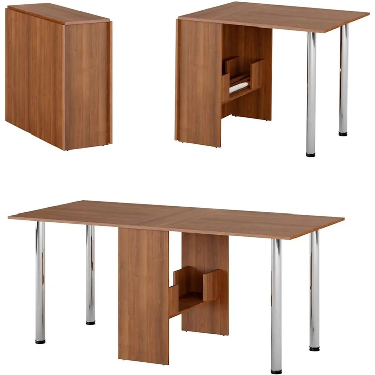 Rodnik Esstisch "Amelie", Nussbaum, Funktionstisch, Spanplatte, platzsparend, ausklappbar, 170cmx81cm