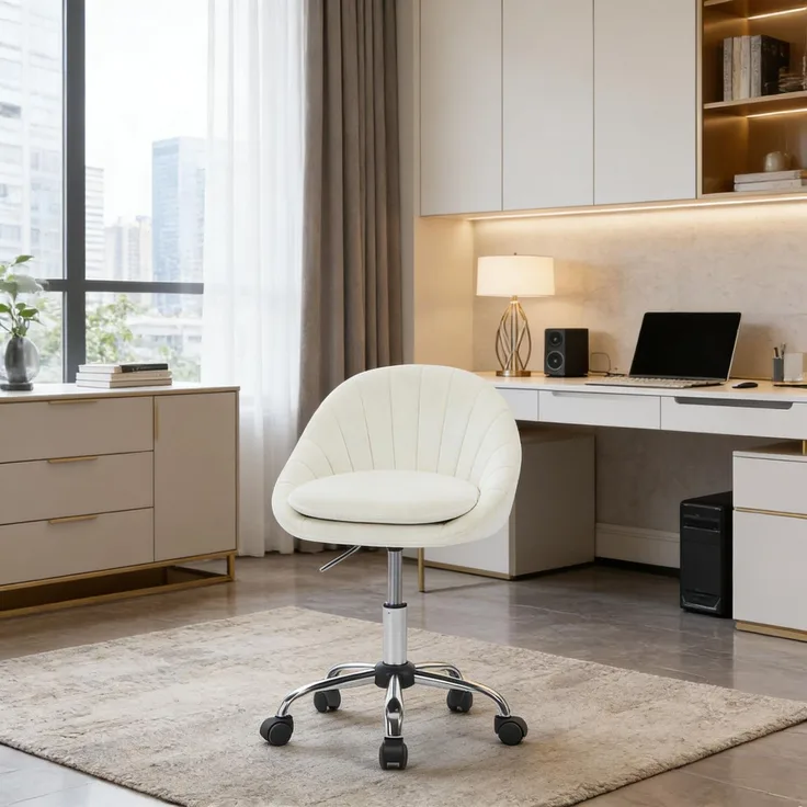 Bürostuhl 52 x 72–82 x 52 cm aus Samt und Metall, höhenverstellbar, drehbar, beige, 1 St.