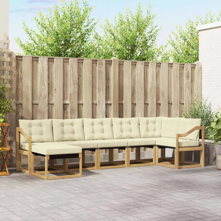 vidaXL Outdoor-Sofagarnitur 7 stk. 7-Sitzer Weiß und Creme 3389700