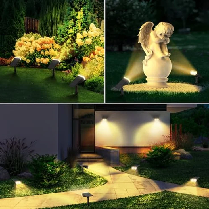 Linkind LED Solar Gartenlampen 800LM Licht-Sensorik Solarleuchten, 3000K Warmweiß Solarlicht, 22 LEDs IP65 Gartenstrahler Außenwandleuchte, 3 Modi Solarstrahler Außen StarRay, Garten Deko, 4 Stück – Bild 9