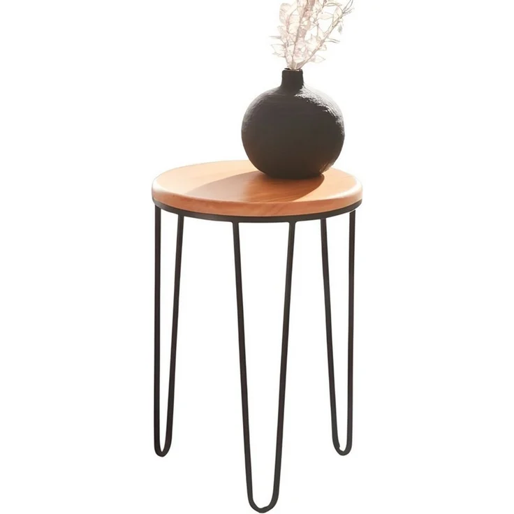Dekoleidenschaft Beistelltisch "Retro" aus Metall, mattschwarz & Tischplatte aus Holz, Ø 33x46 cm, Wohnzimmertisch, Pflanzentisch, Blumentisch, Couchtisch, Sofatisch – Bild 5
