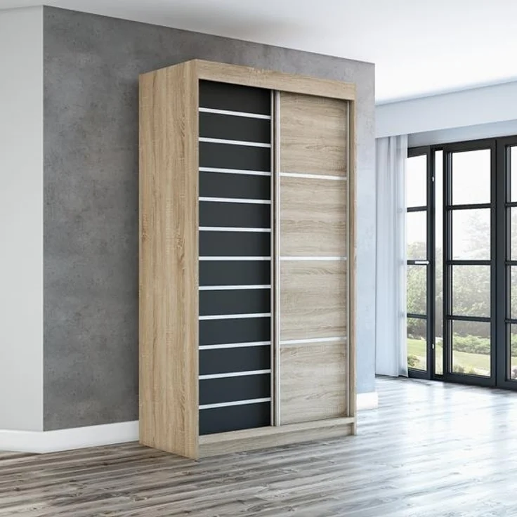 Schwebetürenschrank COLIN 2-türig Schrank 120 cm Farbe: Sonoma , schwarz – Bild 2