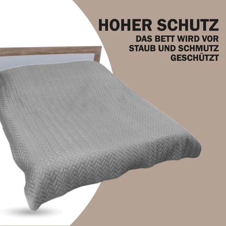 Tagesdecke XL (140x210 cm) mit wattierter Zwischenlage (Grau) Bettüberwurf - ÖKO-Tex 100, Sommerdecke gesteppt - Steppdecke, Wendedecke – Bild 3