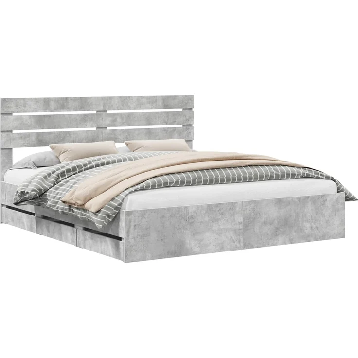 vidaXL Bettrahmen mit Kopfteil Betongrau 200 x 200 cm Ingenieurs Holz 3411481 – Bild 2