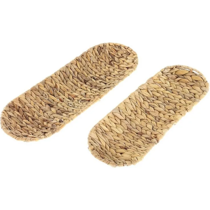 Macosa Home Dekoschale Wasserhyazinthe Natur Schale Dekoteller Tischdekoration länglich (2er Set Dekoschalen, 2 St), Deko-Tablett 2 STK. Seegras geflochten oval