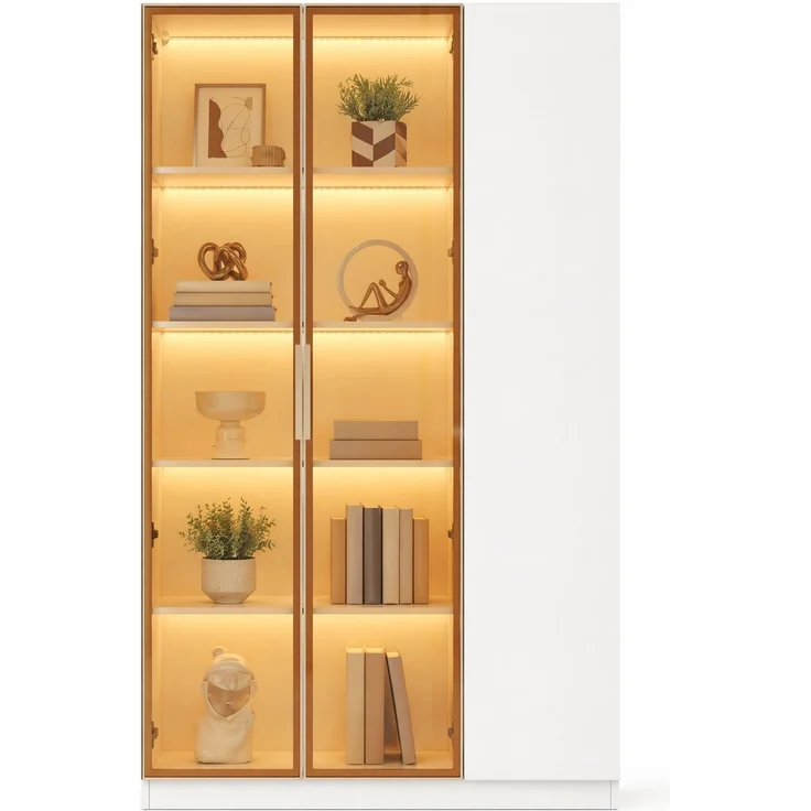 Vitrinenschrank 110x35x165 cm in Weiß mit LED, Sicherheitsglas und 3 Türen – Bild 7