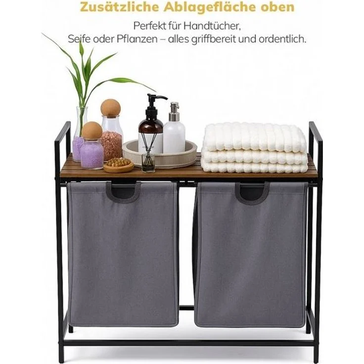 Roxlin Wäschekorb Wäschekorb mit 2/3 Fächern und Ablage Wäschesammler für Bad & Haushalt – Bild 2