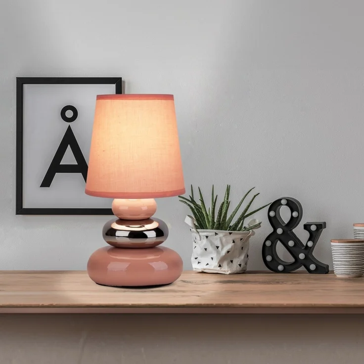 Tischlampe Wohnzimmer Tischleuchte Schlafzimmer Keramik Stoff Rosa 3045332 – Bild 4