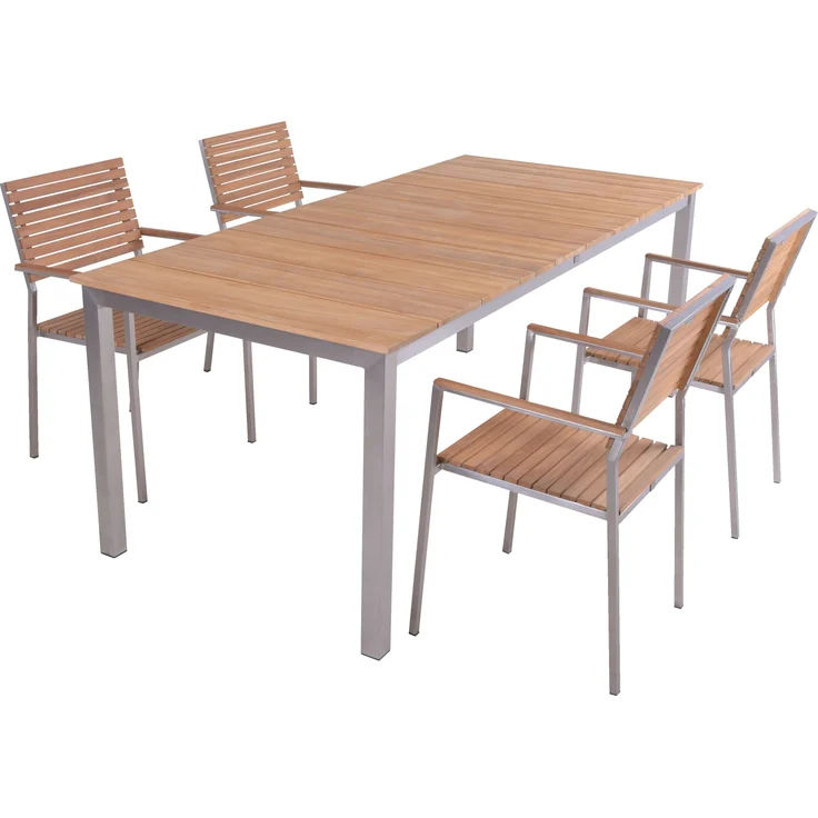 Garten-Sitzgruppe FRIDA 5-tlg. - Teak, Natur | Gartenmöbel-Set Gartengarnitur Garten-Essgruppe mit Stühlen und Esstisch – Bild 1
