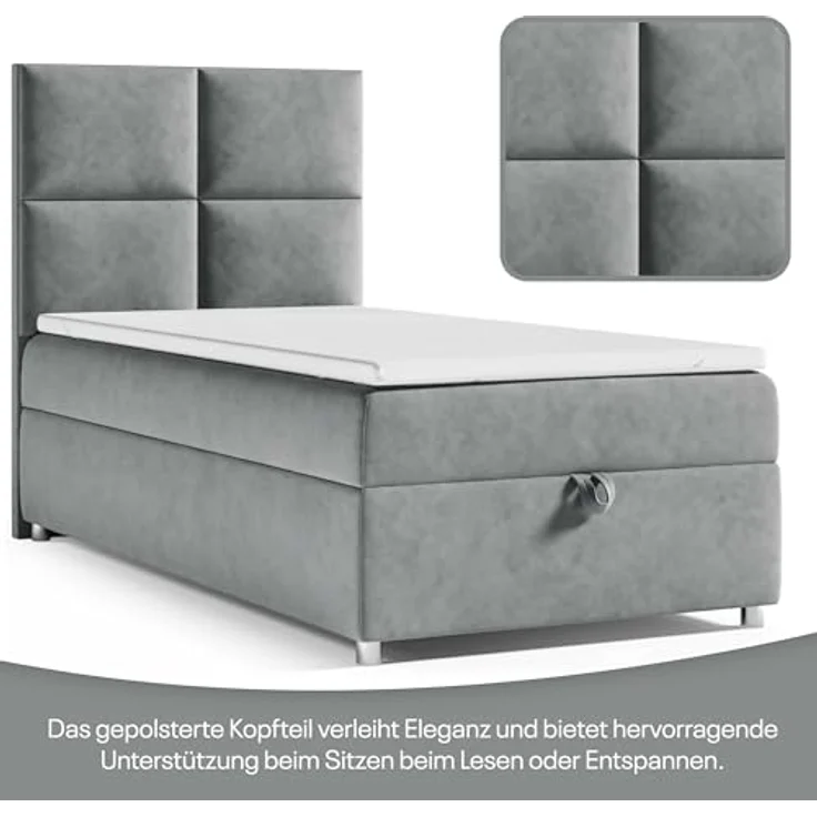 Best for Home Boxspringbett K2 SINGLE mit Bettkasten (Grau 100x200) – Bild 4