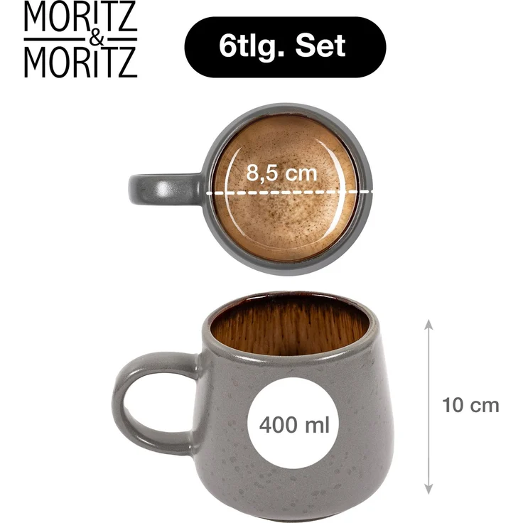 Moritz & Moritz SOLID Kaffeebecher 6er - Grau/Amber – Bild 3