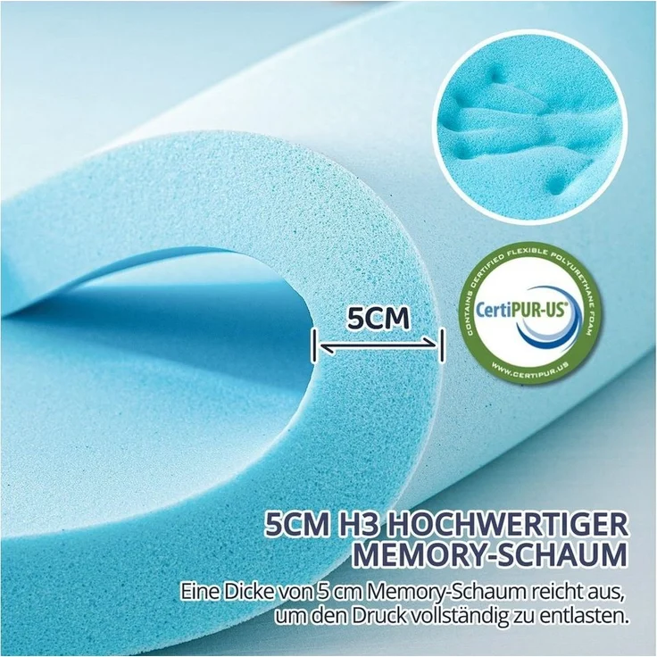 Elemuse, Topper Gel Schaum H3/H4 Topper mit Waschbar Bambusfaser Bezug, 7cm hoch, Komfortschaum, Druckverteilung, Atmungsaktiv – Bild 2