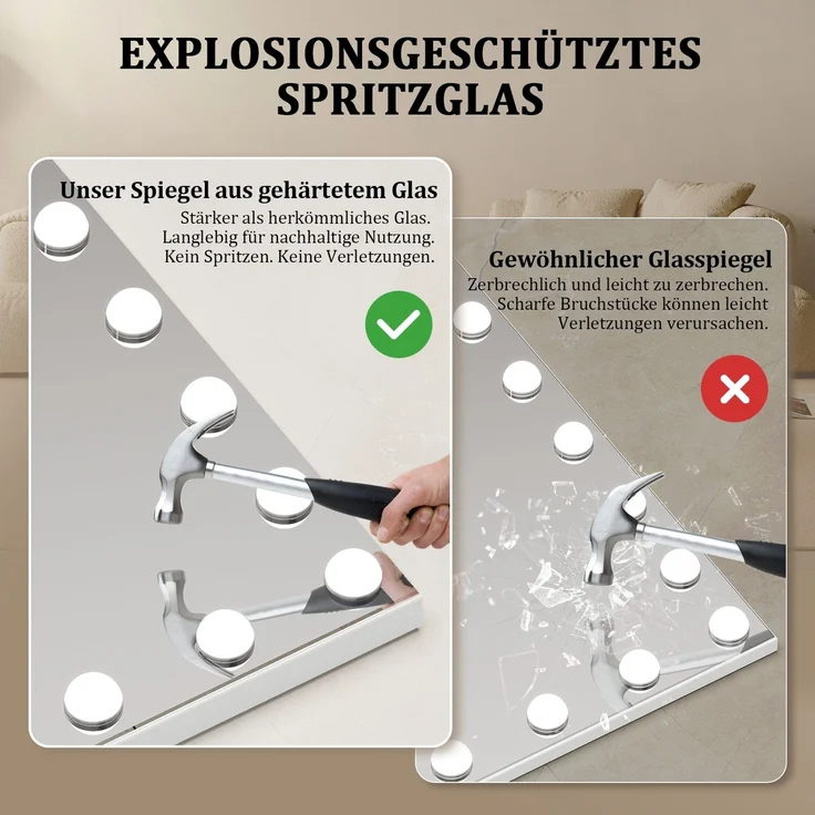 Botifly Schminkspiegel mit 10-fach Vergrößerungsspiegel, Glas + Metall, Weiß, 58 x 46 cm – Bild 7