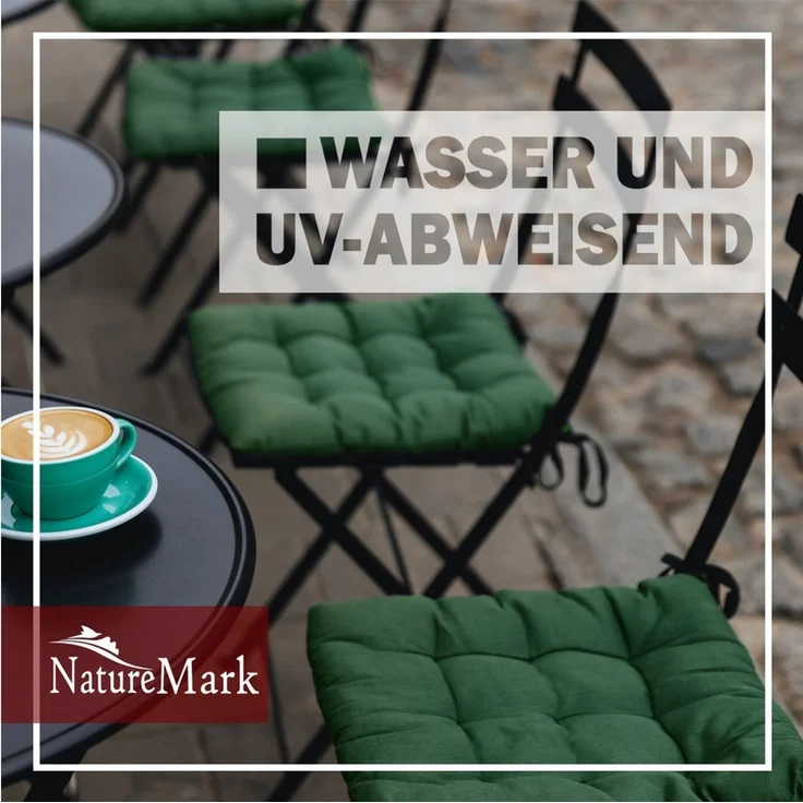 NatureMark 4er Set Stuhlkissen mit Bändern Gr. 40x40 cm Sitzkissen gefüllt, Dunkel grün – Bild 3