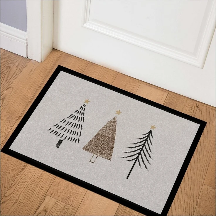 MoonWorks Fußmatte Fußmatte Winter Bäume Skandi Style Frohe Weihnachten rutschfest &, rechteckig – Bild 3