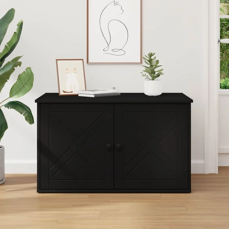 vidaXL Katzenhaus Schwarz 85 x 55 x 50,5 cm Holzwerkstoff 8000726 – Bild 4