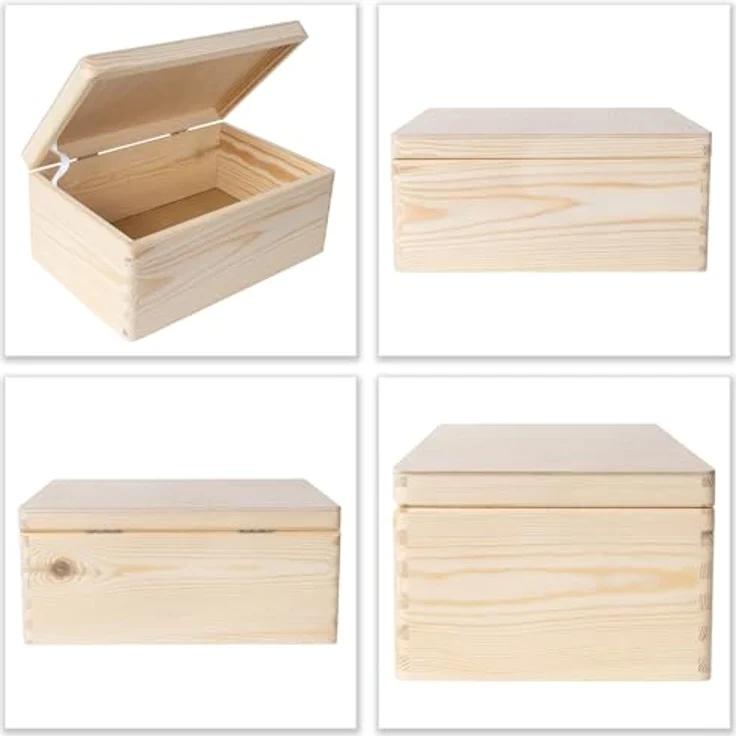 Creative Deco Holzkiste Holzkiste mit Deckel Erinnerungsbox Baby Groß Unlackiert, Unlackiert – Bild 10