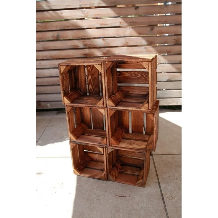 Obstkiste Holzkiste Weinkiste Box Dekokiste Kisten 22x20,5x15cm 3x Geflammt – Bild 3